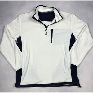 Nautica 1/4 Zip Pullover‎ Mens XL White Fleece Navy Trim Casual Sweater